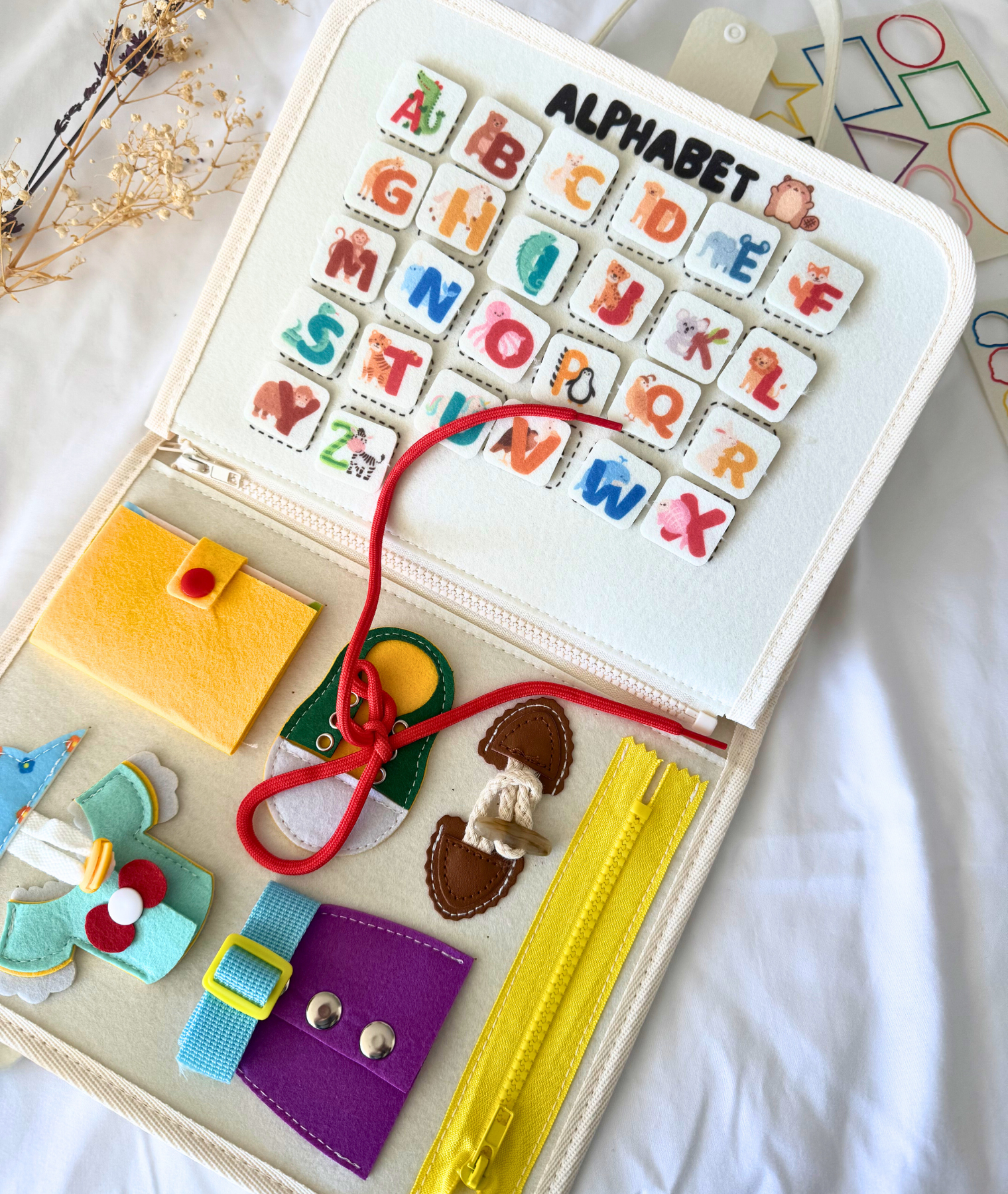 Busy Board for Toddlers – Montessori Sensory Toy, Quiet Book for Travel