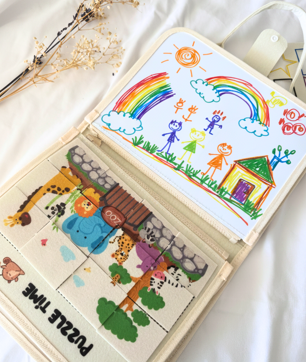 Busy Board for Toddlers – Montessori Sensory Toy, Quiet Book for Travel