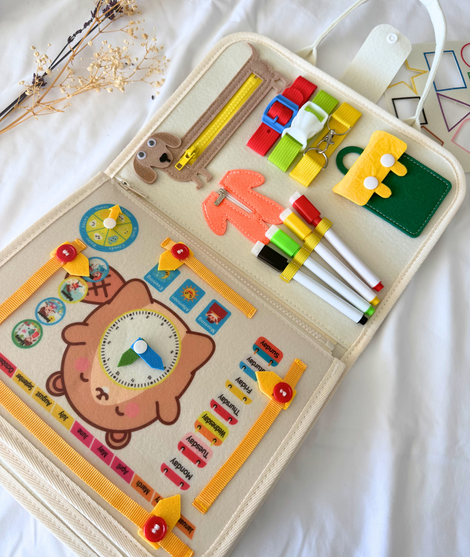 Busy Board for Toddlers – Montessori Sensory Toy, Quiet Book for Travel